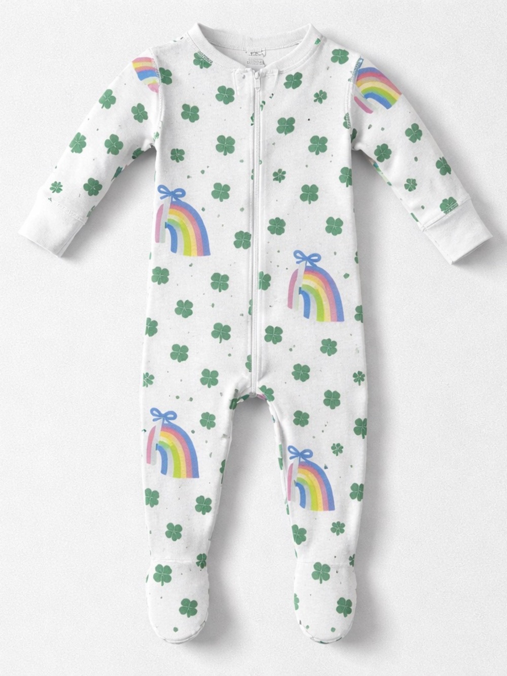 The Beaufort Bonnet Company shamrock bows and rainbows print footie NWOT o/3 m